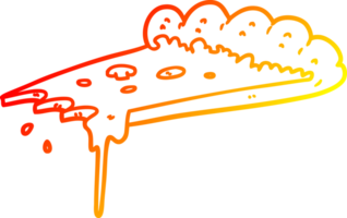 warm helling lijn tekening van een tekenfilm plak van pizza png