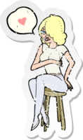 Retro-Distressed-Aufkleber einer Cartoon-Frau mit Liebesherz png