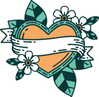 imagen icónica de estilo tatuaje de un corazón y una pancarta png