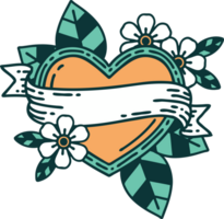 iconic tattoo style image of a heart and banner png