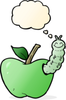 cartoon apple with bug with thought bubble png