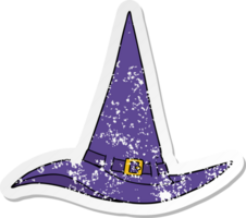 distressed sticker of a cartoon witch hat png