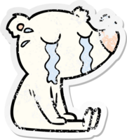 distressed sticker of a cartoon crying sitting polar bear png