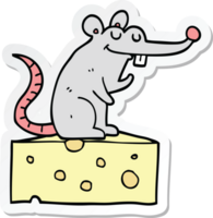 sticker of a cartoon mouse sitting on cheese png