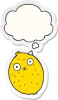 cartoon bitter lemon with thought bubble as a printed sticker png