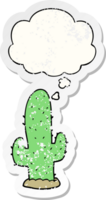 cartoon cactus with thought bubble as a distressed worn sticker png