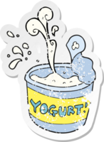 retro distressed sticker of a cartoon yogurt png