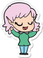 pegatina de una niña elfa feliz de dibujos animados png