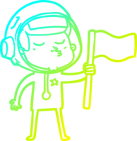 cold gradient line drawing of a cartoon confident astronaut waving flag png