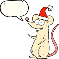 hand drawn comic book speech bubble cartoon mouse wearing christmas hat png