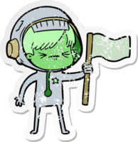 distressed sticker of a cartoon astronaut woman png