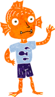 cartoon waving fish boy png