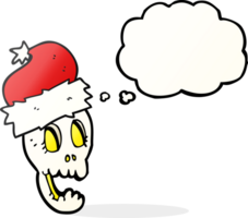 hand drawn thought bubble cartoon christmas hat on skull png