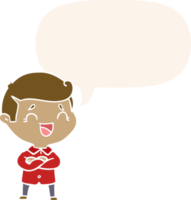 cartoon laughing man with speech bubble in retro style png