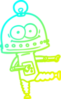 cold gradient line drawing of a happy carton robot with light bulb png