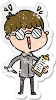 Distressed Sticker eines Zeichentrickjungen mit Brille png