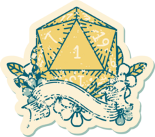 Retro Tattoo Style natural one d20 dice roll png