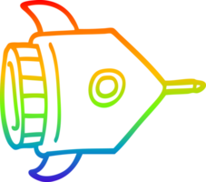 rainbow gradient line drawing of a cartoon spaceship png