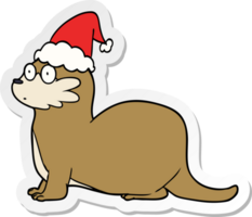 hand drawn sticker cartoon of a otter wearing santa hat png