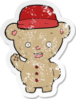 retro distressed sticker of a cartoon bear in hat png