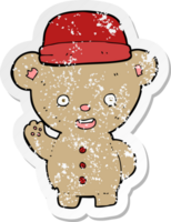 pegatina retro angustiada de un oso de dibujos animados con sombrero png