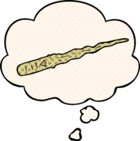 cartoon magic wand with thought bubble in comic book style png