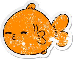 distressed sticker of a quirky hand drawn cartoon fish png