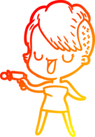 warm gradient line drawing of a cute cartoon girl with hipster haircut png