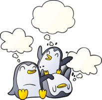 cartoon penguins with thought bubble in smooth gradient style png