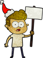 hand drawn textured cartoon of a staring man wearing santa hat png
