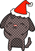 happy hand drawn comic book style illustration of a dog wearing santa hat png