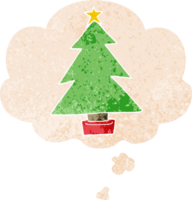 desenho animado Natal árvore com pensamento bolha dentro grunge angustiado retro texturizado estilo png