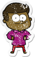 distressed sticker of a cartoon happy man png