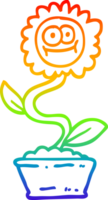 rainbow gradient line drawing of a cartoon flower in pot png