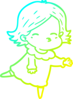 cold gradient line drawing of a cartoon woman png