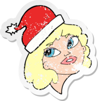 retro distressed sticker of a cartoon woman ready for christmas png