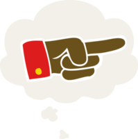 cartoon pointing hand with thought bubble in retro style png