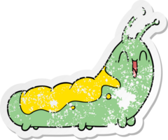 distressed sticker of a funny cartoon caterpillar png