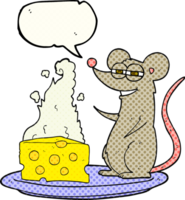 hand drawn comic book speech bubble cartoon mouse with cheese png