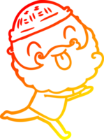 warm gradient line drawing of a running man with beard sticking out tongue png