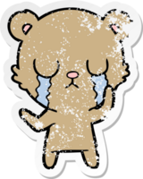 distressed sticker of a crying cartoon bear png