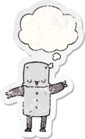 cartoon robot with thought bubble as a distressed worn sticker png