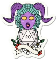 sticker of a tiefling with natural twenty dice roll png