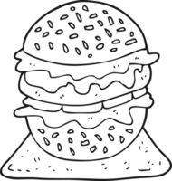 hand drawn black and white cartoon tasty burger png