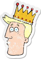 retro distressed sticker of a cartoon kings head png