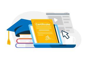 get e certificate from the online learning platform concept illustration flat design. simple modern graphic element for landing page ui, infographic, icon vector