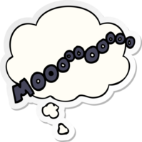 cartoon moo noise with thought bubble as a printed sticker png