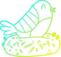 cold gradient line drawing of a cartoon bird sitting on nest png