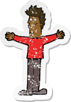 retro noodlijdende sticker van een cartoon gelukkige man png