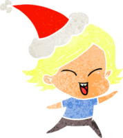 glücklich Hand gezeichnet retro Karikatur von ein Mädchen tragen Santa Hut png